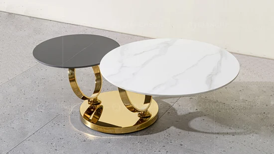 China Home Furniture Manufacture Stainless Steel Sintered Stone Marble Coffee Table